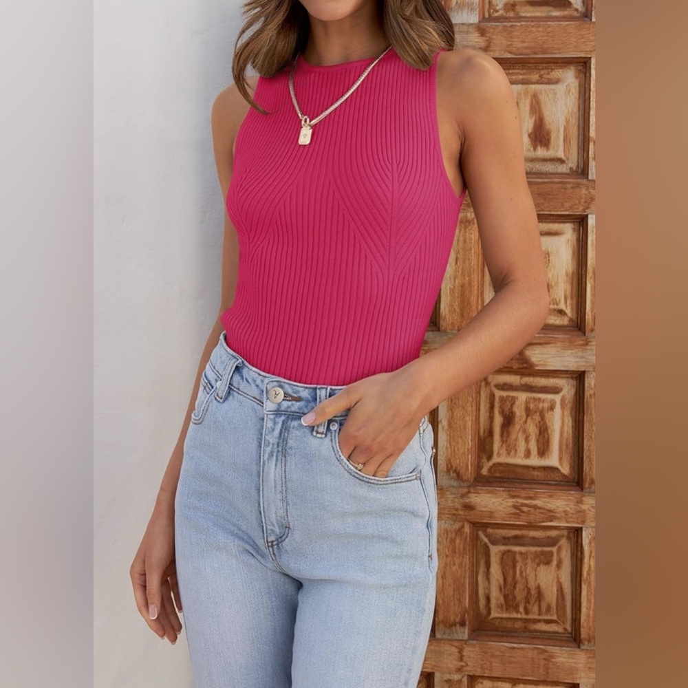 Ribbed Sleeveless Knit Top Rose Pink